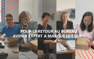 Les collaborateurs d'AVENIR Expert avec leur kit d'attention